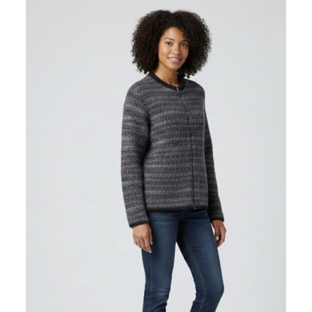 VINTAGE WOOLRICH 100% Wool Nordic Full Zip Texture Knit Cardigan Sweater Grandma